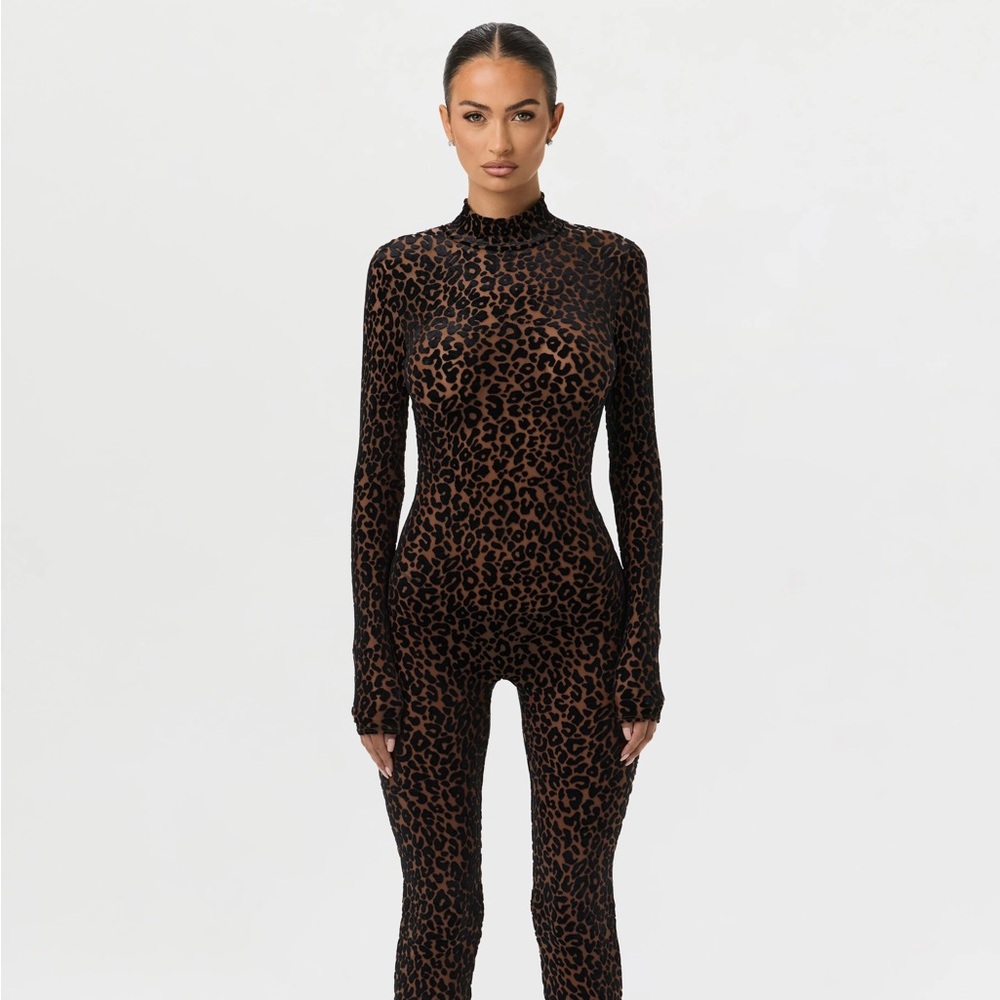 Naked Wardrobe BURNOUT LEOPARD STIRRUP JUMPSUIT